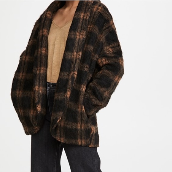 AMANDA UPRICHARD Aspen Furry Fuzzy Plaid Oversized Winter Coat - Picture 1 of 1